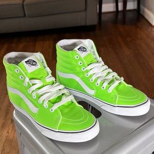 Vans SK8 Hi (Neon) Green Gecko True White Womens Sneakers - women’s 8.5